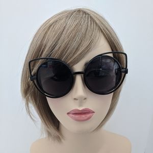 Black Round Avaitor Cat Eye Sunglasses Pointy